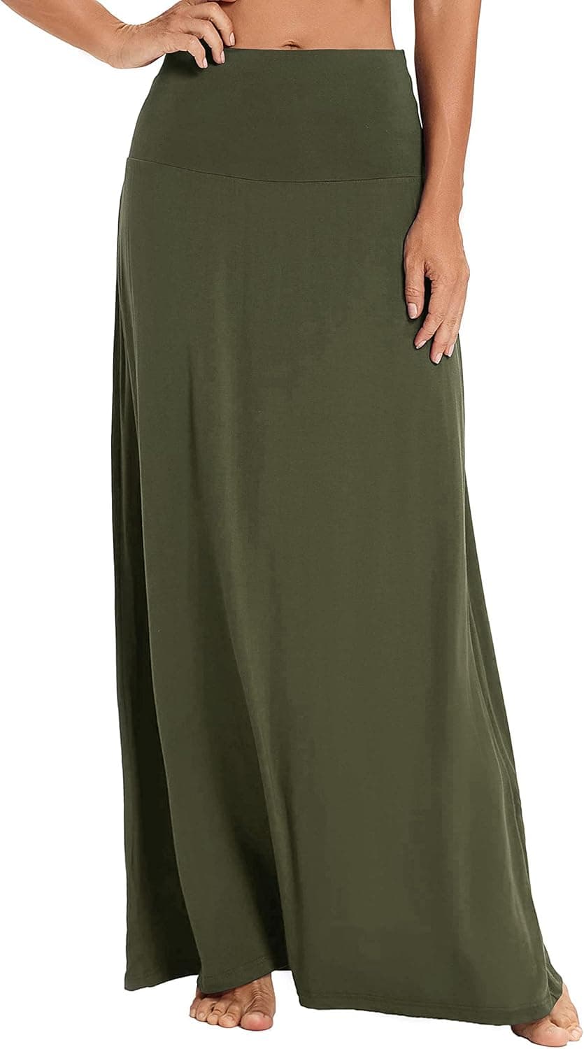 EXCHIC Women's Bohemian Style Print/Solid Elastic Waist Long Maxi Skirt