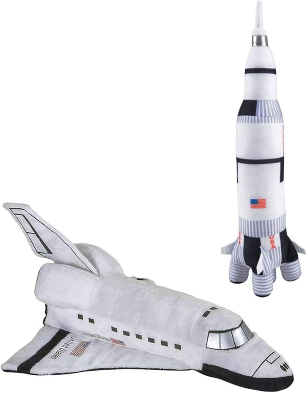 Space Shuttle Plush Toy 14 Inches & Saturn Rocket 17 Inches, Mission Ship for Kids, Christmas & Birthday Gifts for Little Astronauts, Boys & Girls, Soft & Huggable, Fun, Great for Imaginative Play