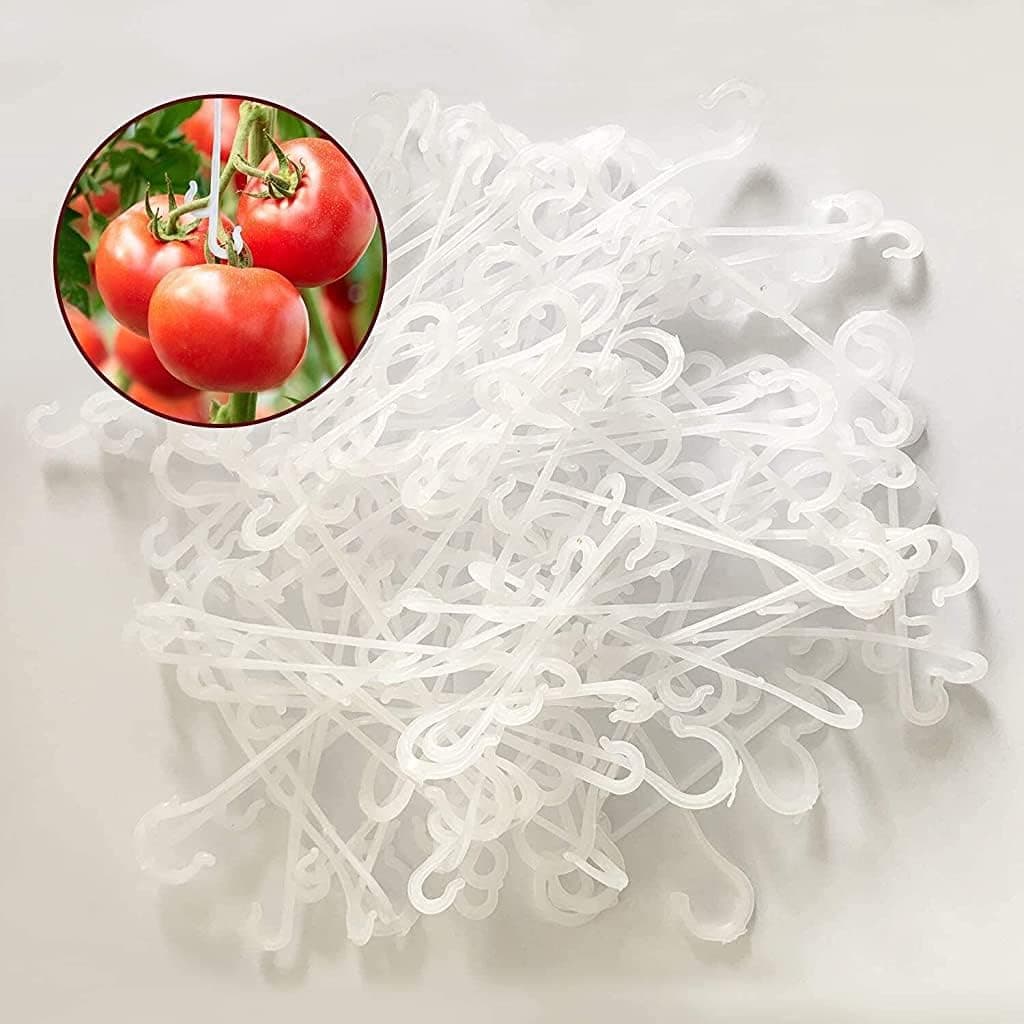 JINGTONG 100 Pcs Tomato Support Clips ,J-Hook Clips to Prevent Tomatoes from Pinching or Falling Off