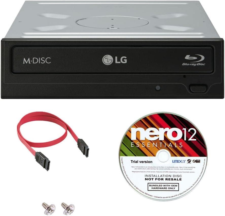 LG WH16NS40 16X Blu-ray BDXL DVD CD Internal Burner Drive Bundle with Free Nero Burning Software + SATA Cable + Mounting Screws