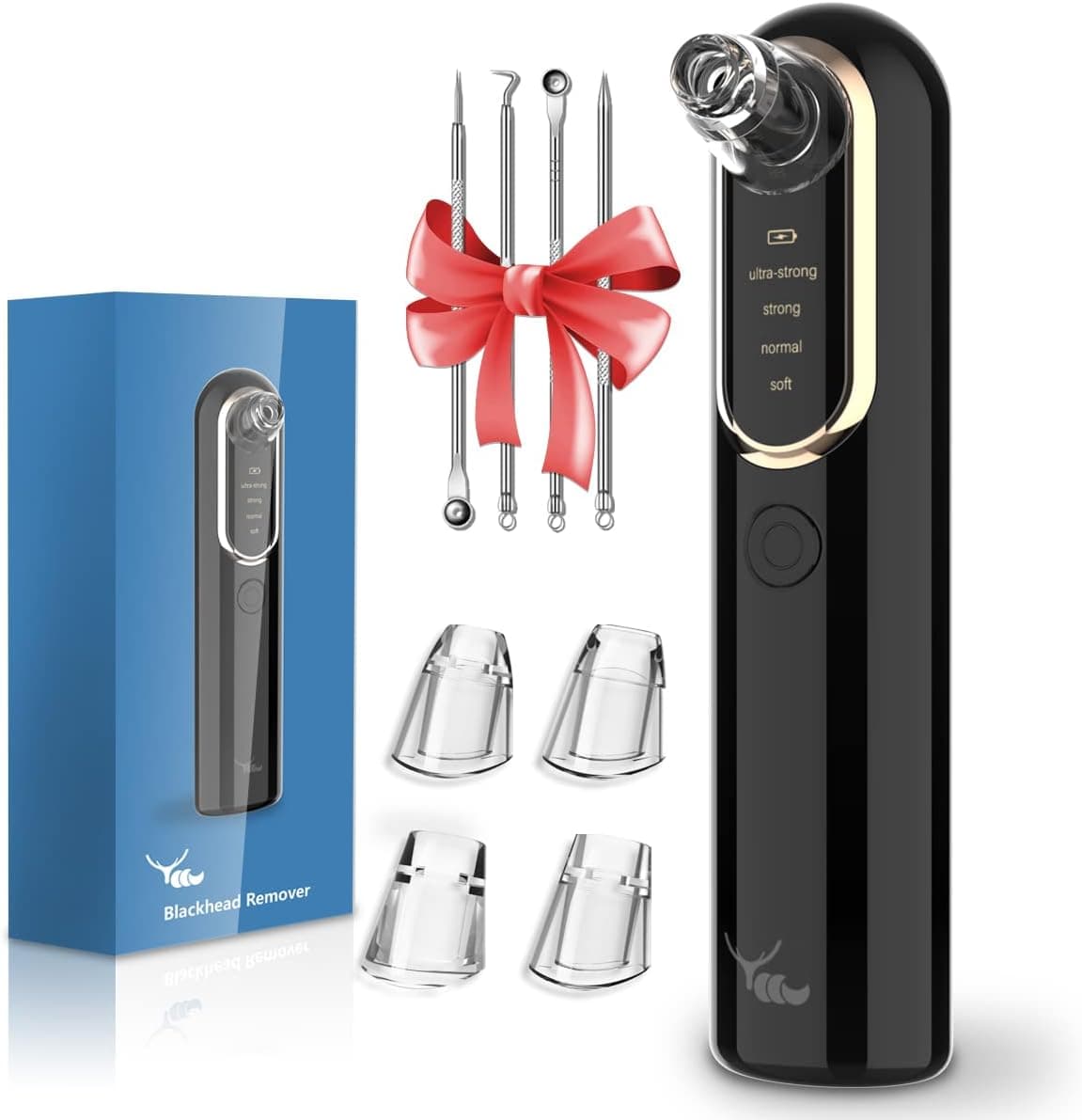 2023 Newest Blackhead Remover Vacuum Yccu Pore Cleaner Professional Acne Comedone Extractor Tool Kits USB Rechargeable 4 Modes 4 Suction Heads 4 Probes for Removing Blackhead,Pimple,Grease,Whitehead