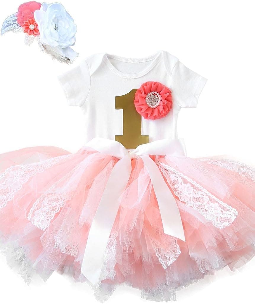 Noah's Boytique Baby Girls First Birthday Lace Tutu Outfit and Boutique Headband