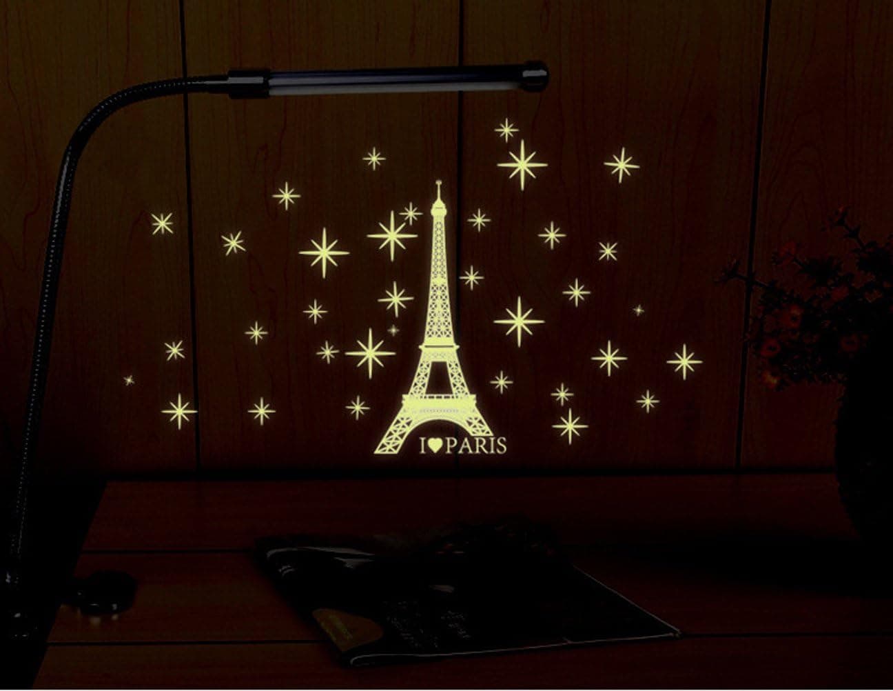 Eiffel Tower Stars Fluorescent Dot Glow in the Dark Wall Stickers Home Art Decor Decals Vinyl Removable Radium Night Glow Wall Decals Glow Night Star Sticker Mural Art - 20 x 25cm/8" x 9"