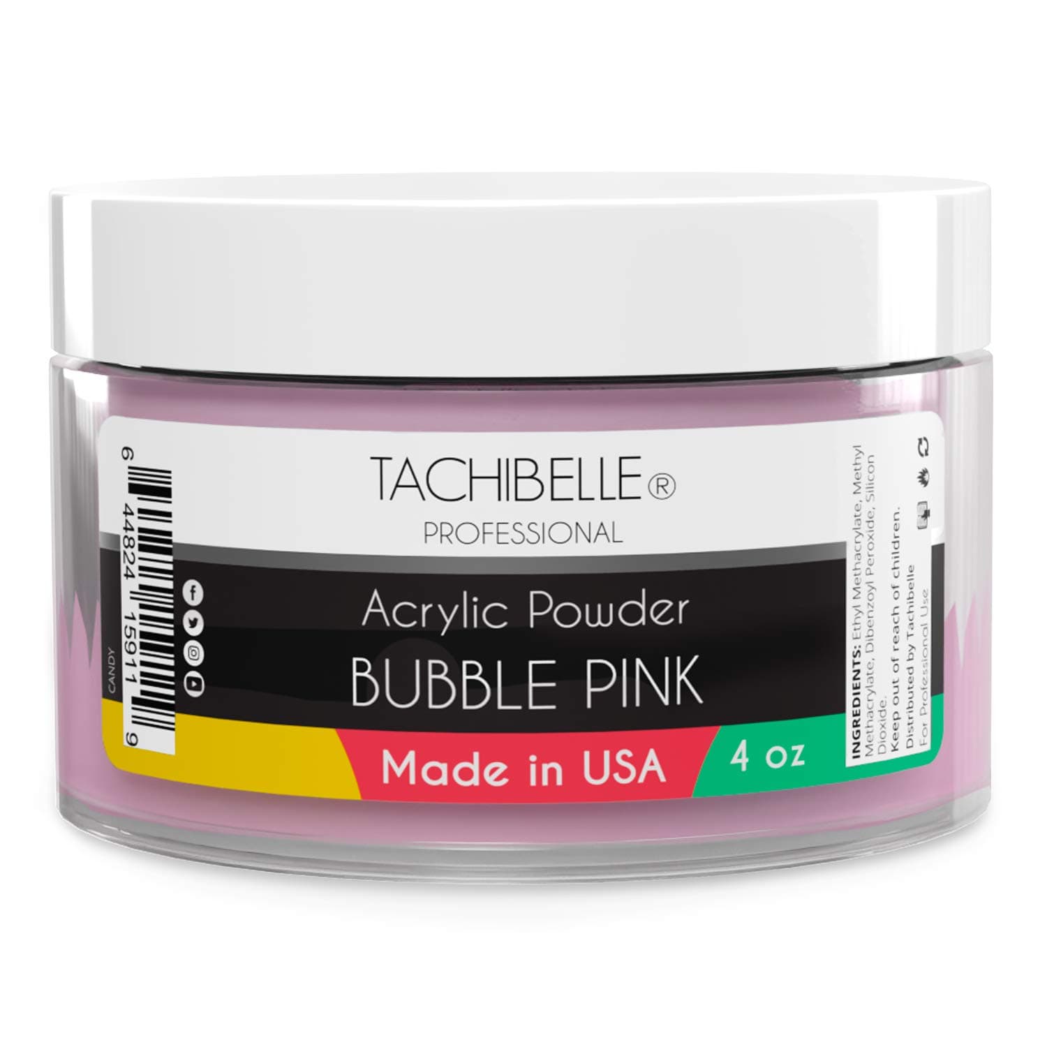 Tachibelle Professional Acrylic Nail System Acrylic Powder, 4 oz. Made in USA. Used in Professional Salons. (Bubble Pink 4oz)