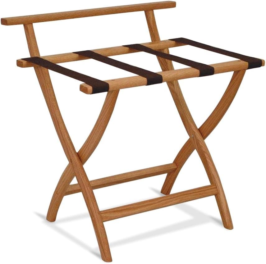 Wooden Mallet WallSaver Luggage Rack,Brown Straps, Light Oak