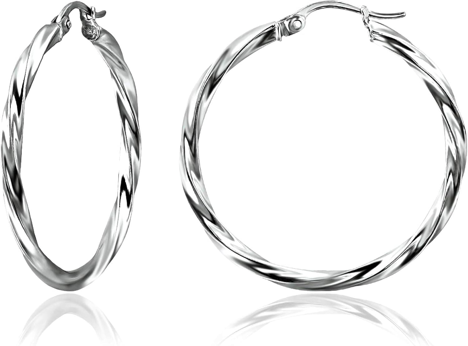 Sterling Silver 2mm Twist Tube Round Hoop Earrings for Women, 15mm-60mm