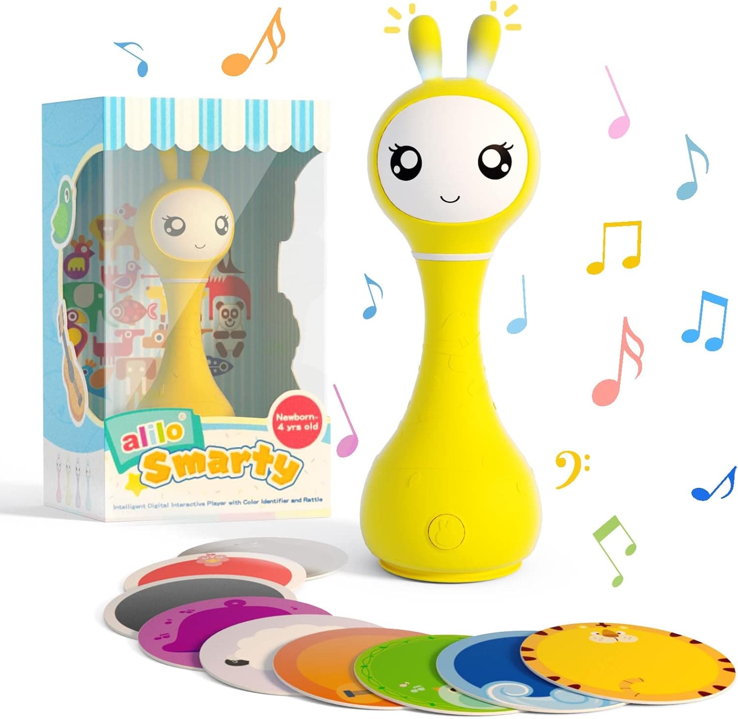 alilo Baby Rattles 0-6 Months Musical Toys Light Up Toys Baby Rattle with Color Identifier / Soothing Sound / Story Baby Toys 0-6 Months Rattle Newborn Infant Toddlers Girl Boy (Yellow)