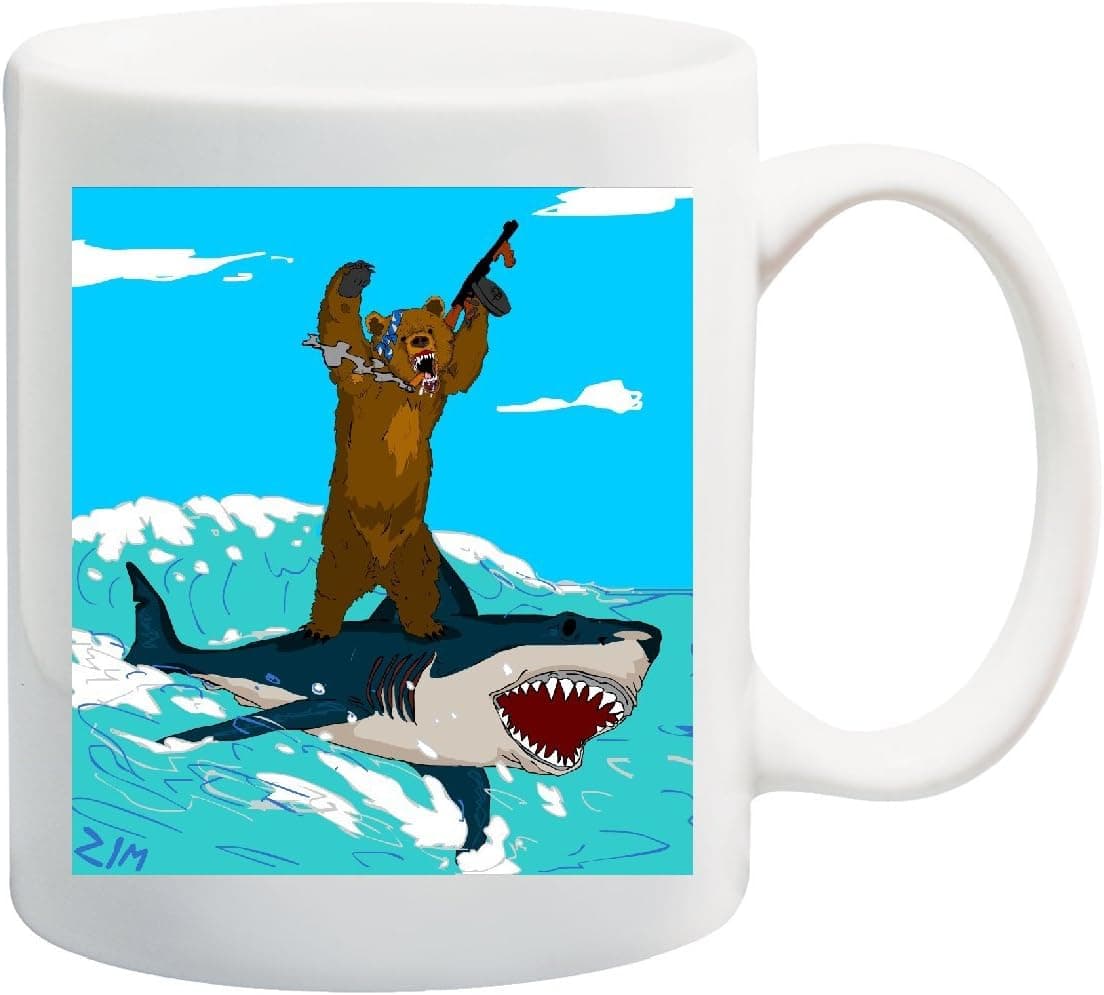 BEAR WITH A MACHINE GUN ON A SHARK Mug Cup - 11 ounces