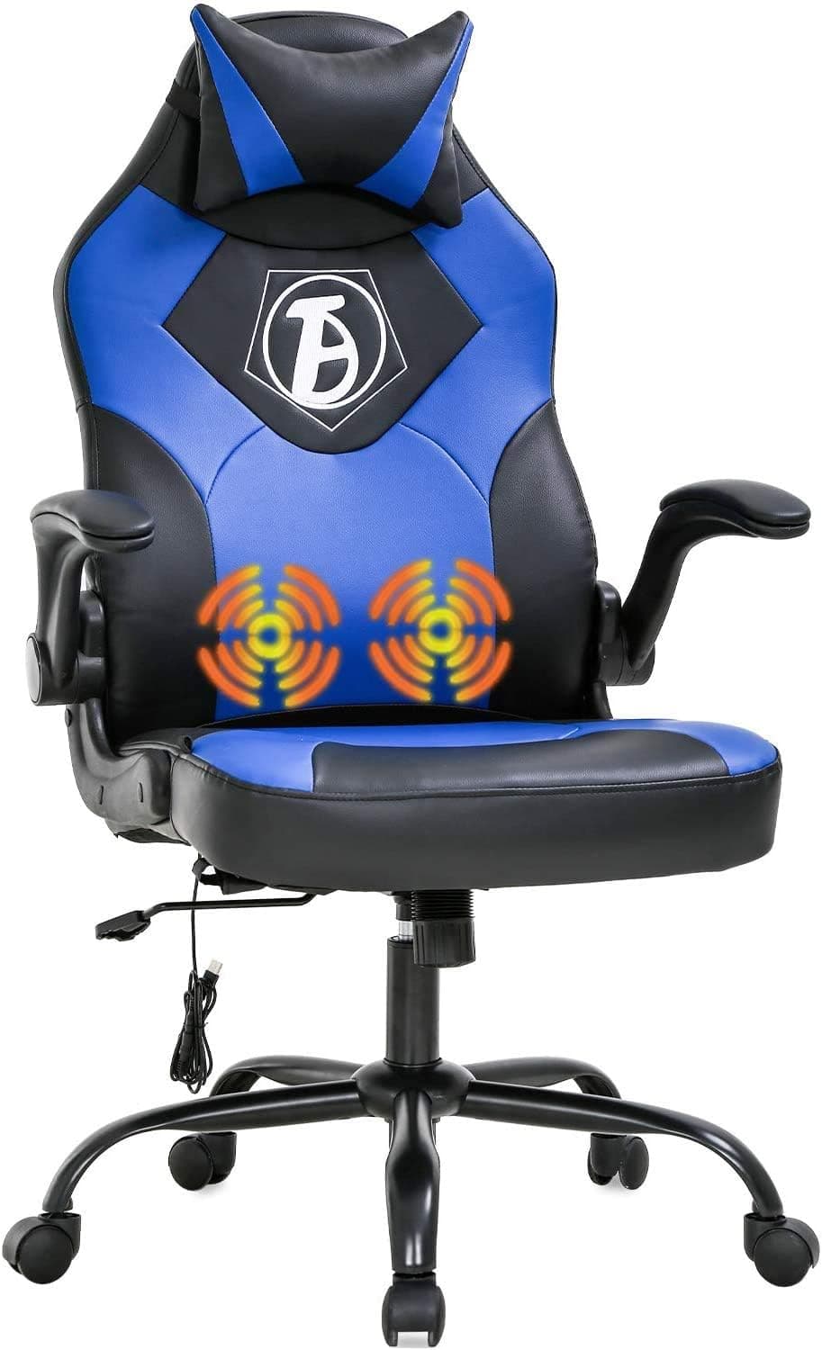 New Gaming Chair Ergonomic Racing Heavy Duty Office Chair Video Game Chair, Massage Function Lumbar Support with Flip Up Arms & Headrest Nice Chic Desk Chair, Adjustable Best Home Office Chair - Blue