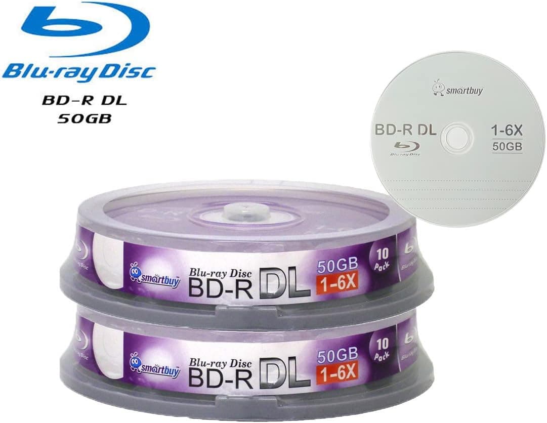 Smartbuy 50gb 6X Blu-ray Bd-r Dl Dual Layer Double Layer Logo Blank Data Recordable Media Disc Spindle (20-Disc)