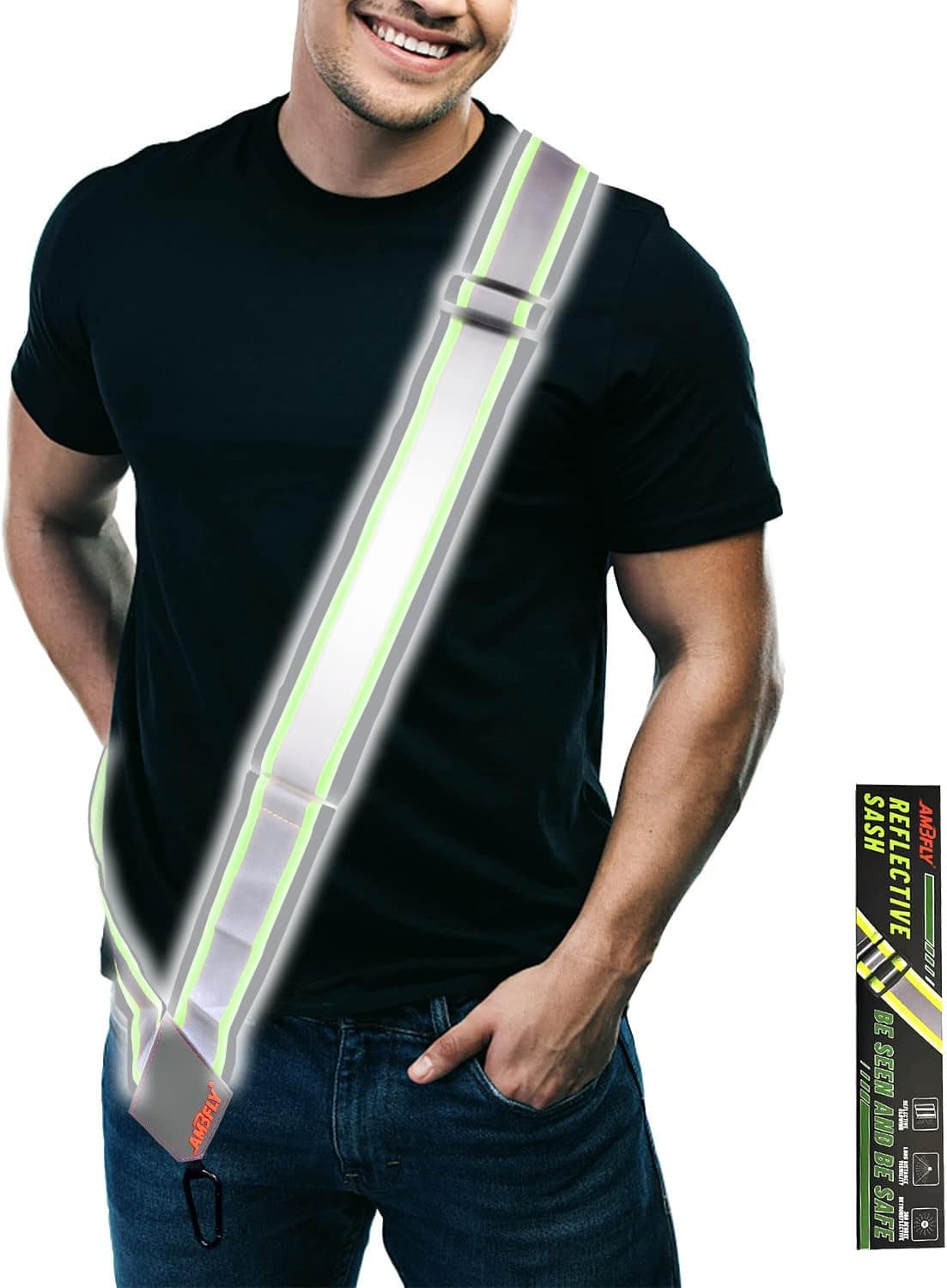 AMBFLY Permanent Warranty Reflective Gear Reflective Sash Adjustable Reflective Belt 360° High Visibility Reflective Vest Reflective Safety (Reflective Green)