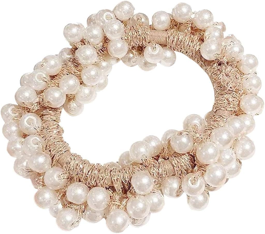 2Pcs Pearl Hair Ties Super Cute Retro Elastics Hair Band Ponytail Holder Headband Rubber Band Hair Accessories (Rose Gold Hair Ties)