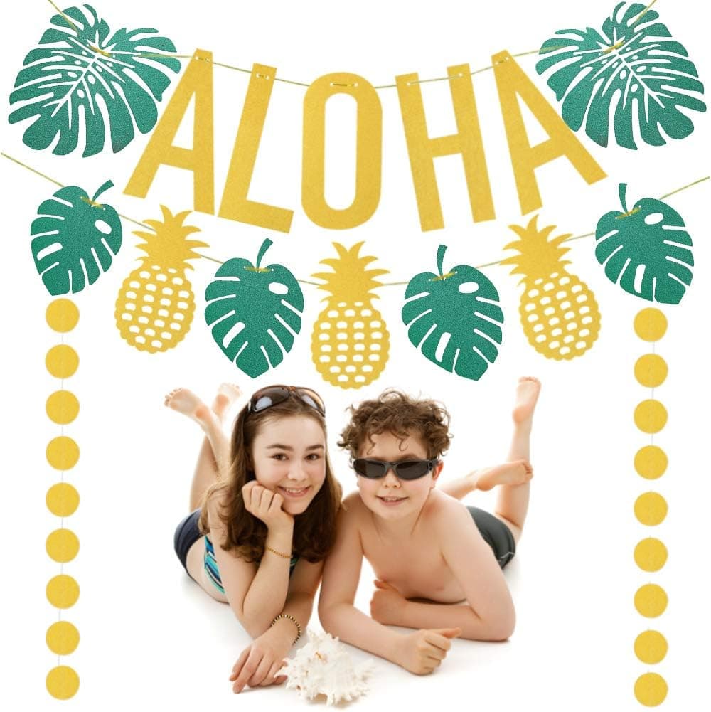 Aloha Banner Hawaiian Luau Party Decorations for Birthday Luau Beach Summer Party Decoration Supplies