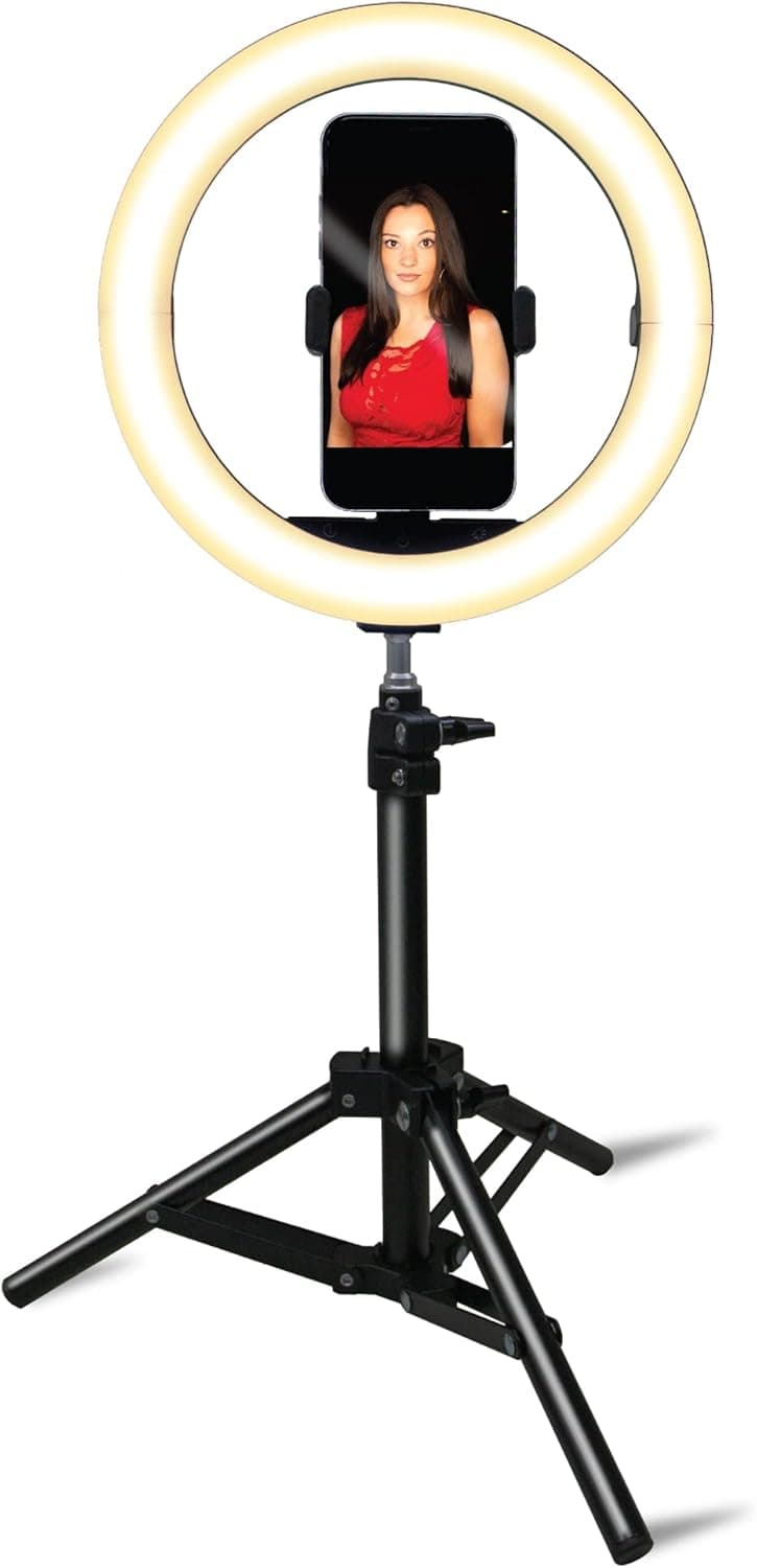 Dracast Halo Plus Series LED100 | 10" Compact Foldable Dimmable LED Video Ring Light Kit with Phone Holder and Light Stand | Bi-Color 2700K-5600K | Zoom Video Conference Lighting, YouTube, Live Stream