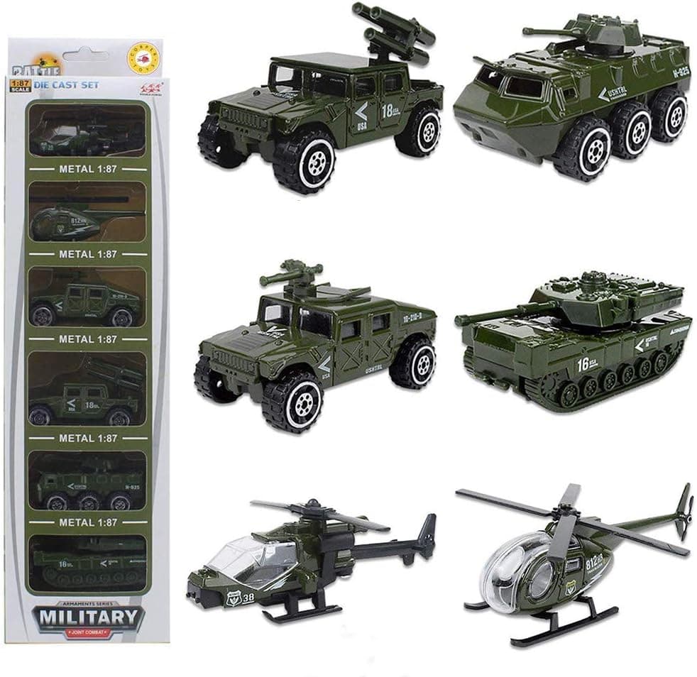 6PCS Diecast Military Vehicles Army Toy Mini Plastic Model Playset Preschool Learning Toys Set for Boys Kids Toddler Favors