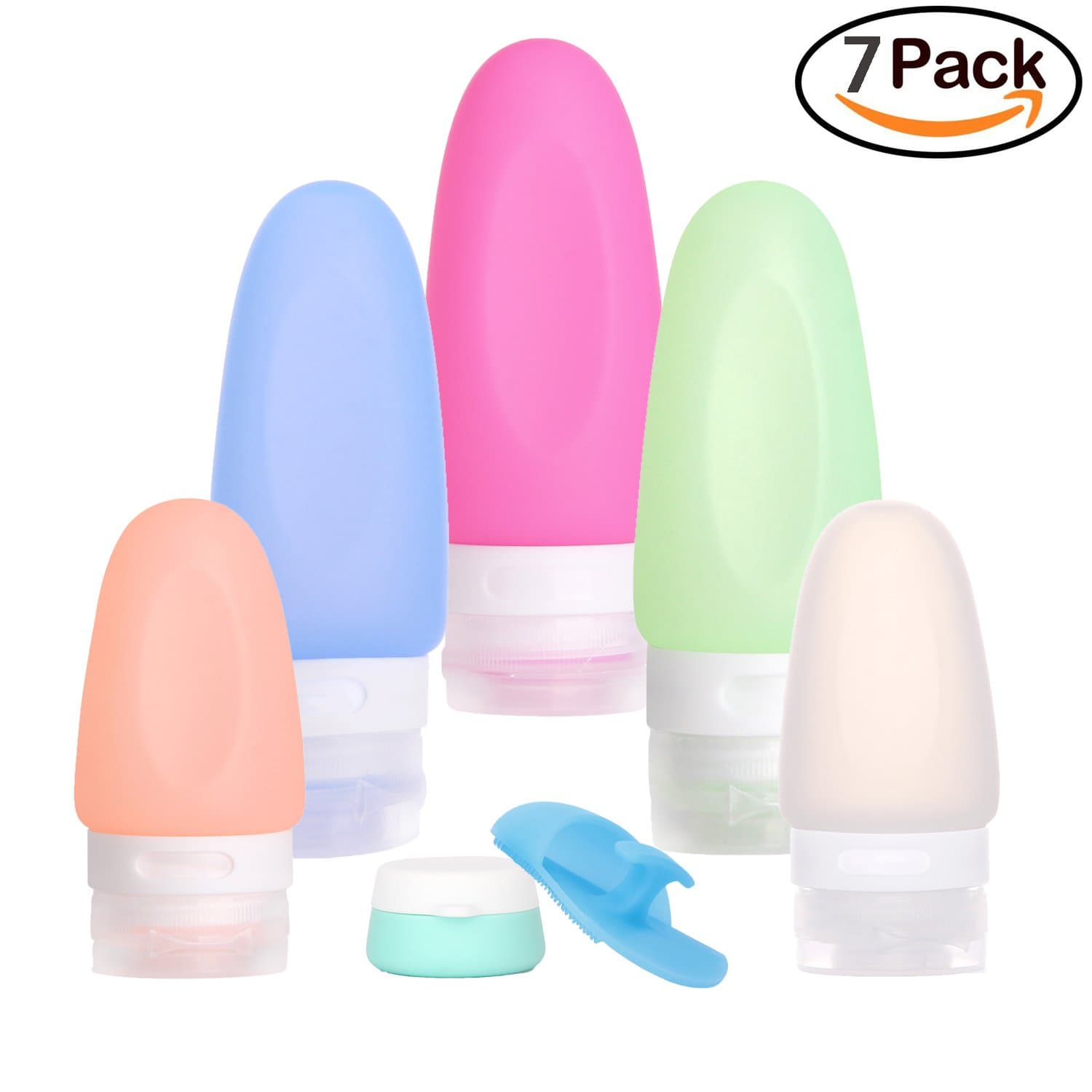 Portable Travel Bottles Set of 7,Leakproof Silicone Refillable Travel Containers,Squeezable Travel Tube Sets Cosmetic Toiletry Containers for Shampoo Lotion Soap