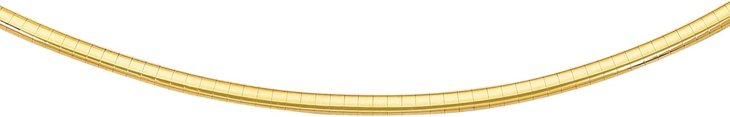 LUXURMAN 14K Rose,White or Yellow Solid Gold Classic Omega 3mm Chain Diamond Cut Bracelet or Necklace
