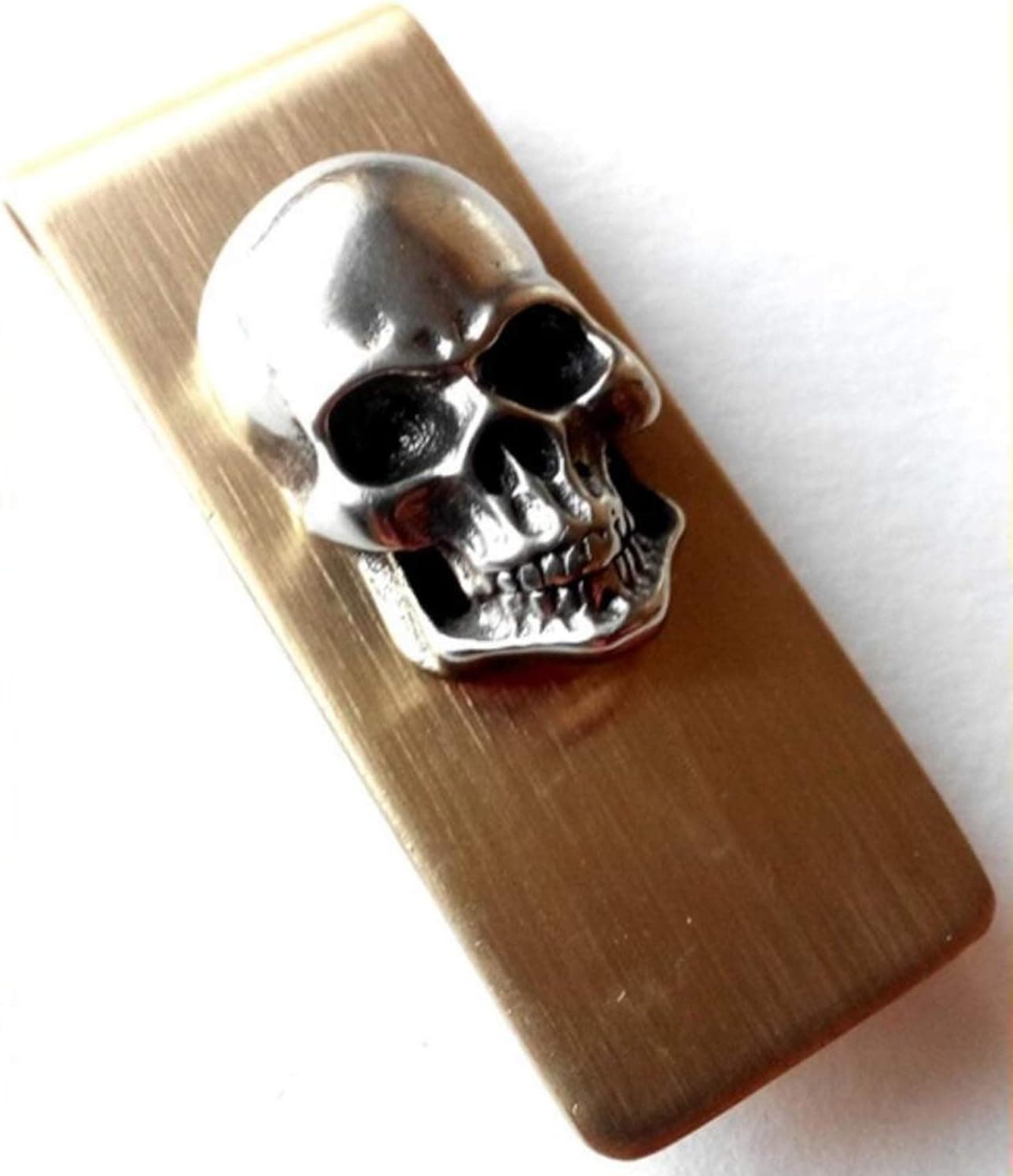 Yuri Brass Skull Head Pendant Slim Cash Money Clip Wallet Credit Card Holder Handmade EDC Accessory Handwork Mens Gift