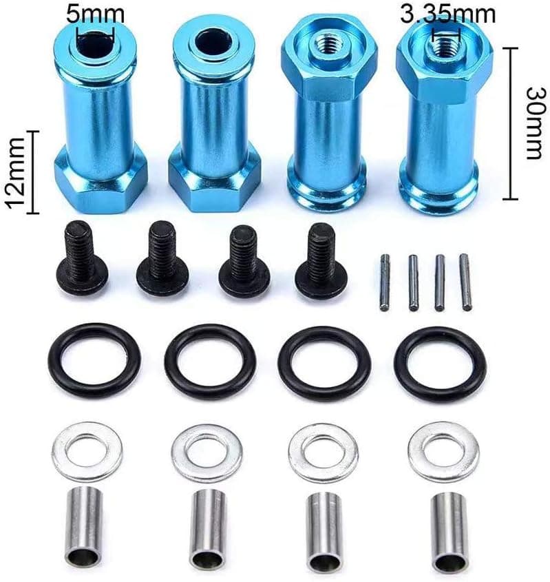 1set 12mm Aluminum Wheel Hex Hub Adapters Long 30mm Adaptor Extension Combiner Coupler Compatible with 1/12 Wltoys 12428 fy-03 RC Car Parts