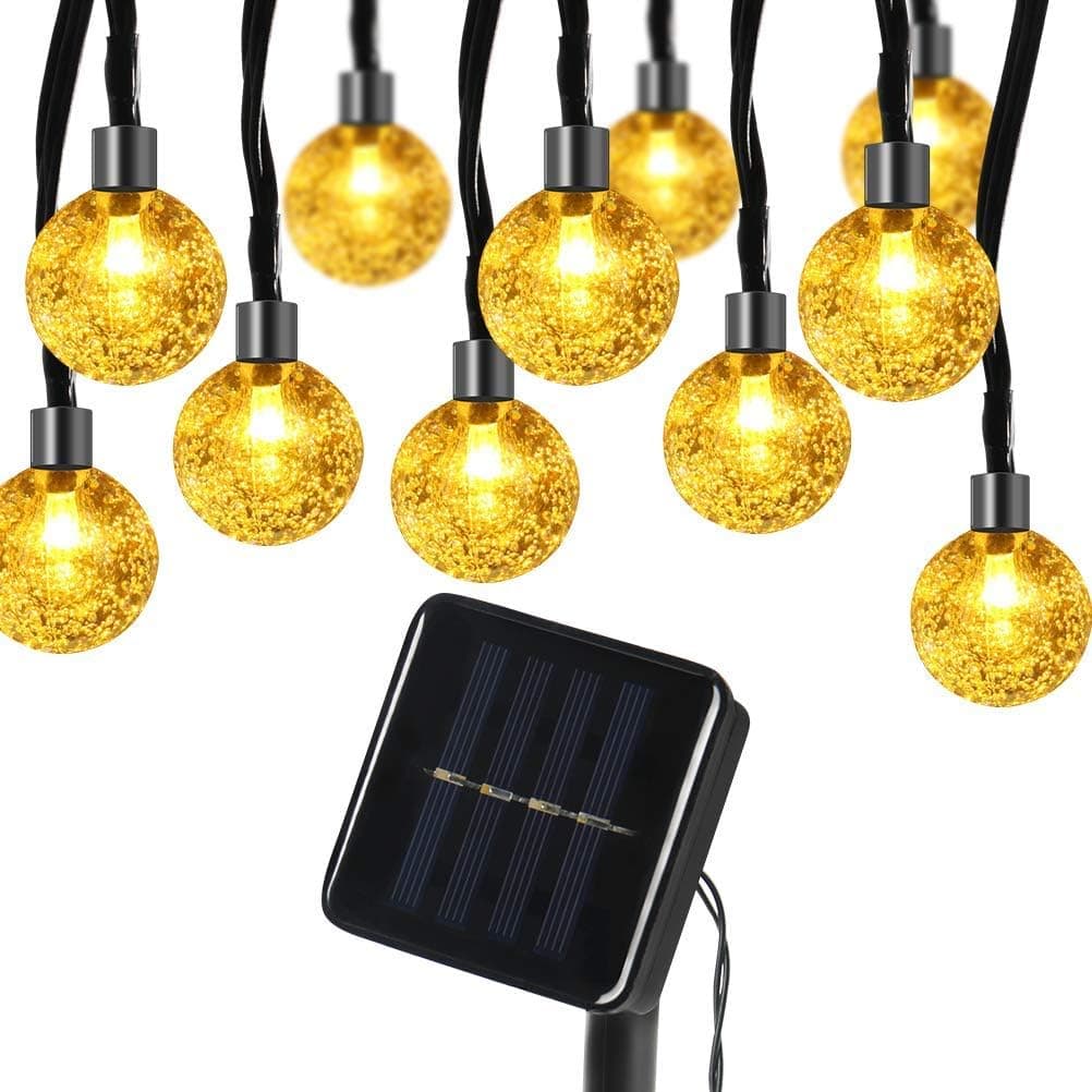 Kndio Globe Solar String Lights 30 LED 21ft 8 Mode Bubble Crystal Ball Christmas Fairy String Lights for Outdoor Xmas Landscape Garden Patio Home Holiday Path Lawn Party Decoration (WarmWhite)