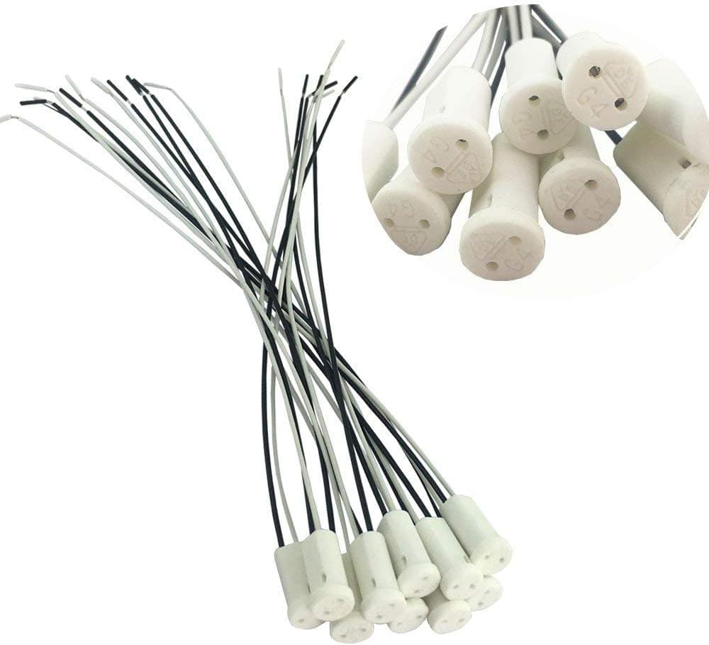 SmartDealsPro® 10-Pack G4 Base Ceremic Lamp Holder Socket Cable for Quartz Bulbs,Halogen Lights,LED Lights,Crystal Lights,Grille Lights, Bay Lights, LED Ceiling Lights