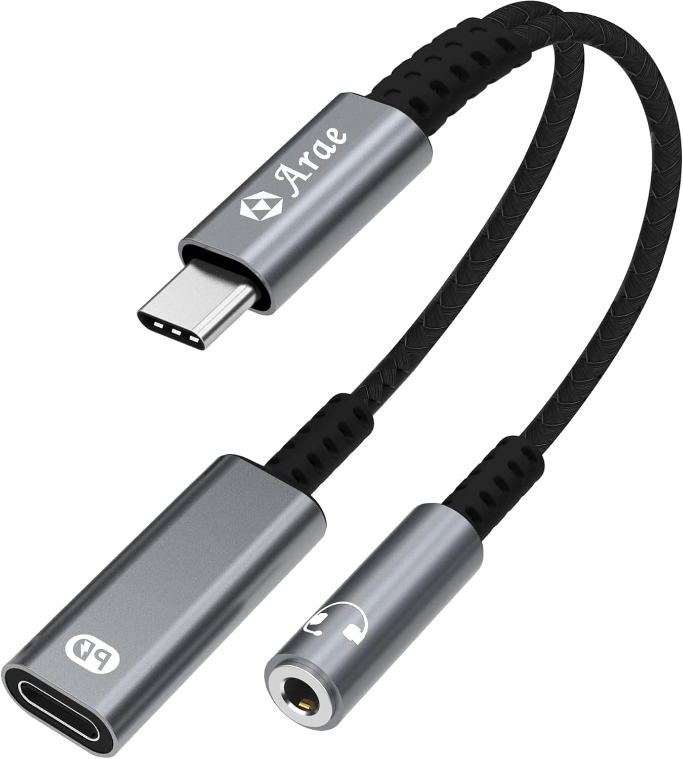Arae USB Type C to 3.5mm Headphone and Charger Adapter, 2-in-1 USB C to Aux Audio Jack with PD 60W Fast Charging Dongle Cable Cord for Samsung Galaxy S22/S21/S20 Ultra, iPad Pro, MacBook, Pixel