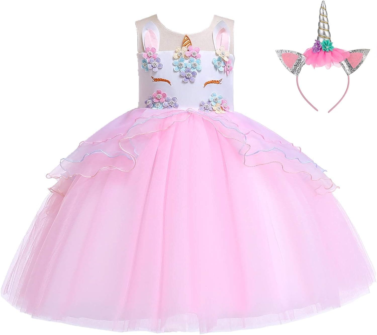 BanKids Unicorn Dress For Girls Unicorn Costume Pageant Princess Party Dress with Unicorn Headband For Girls 2-12 Years