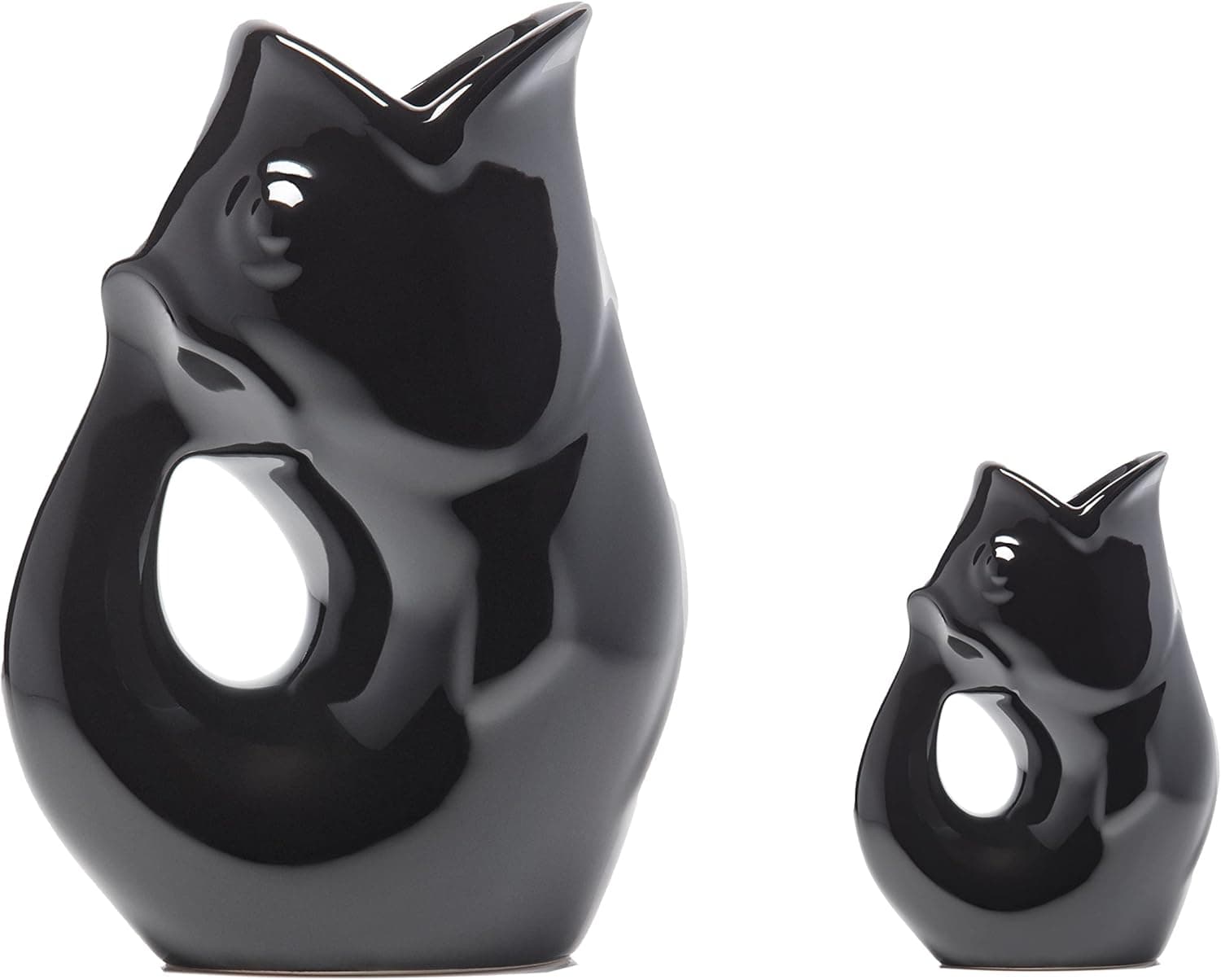 Gurgle Pot Fish Pitcher - Black, Set of 2, French Inspired Design, Large Pitcher 42 oz. with matching Creamer, the perfect Indoor or outdoor tableware.