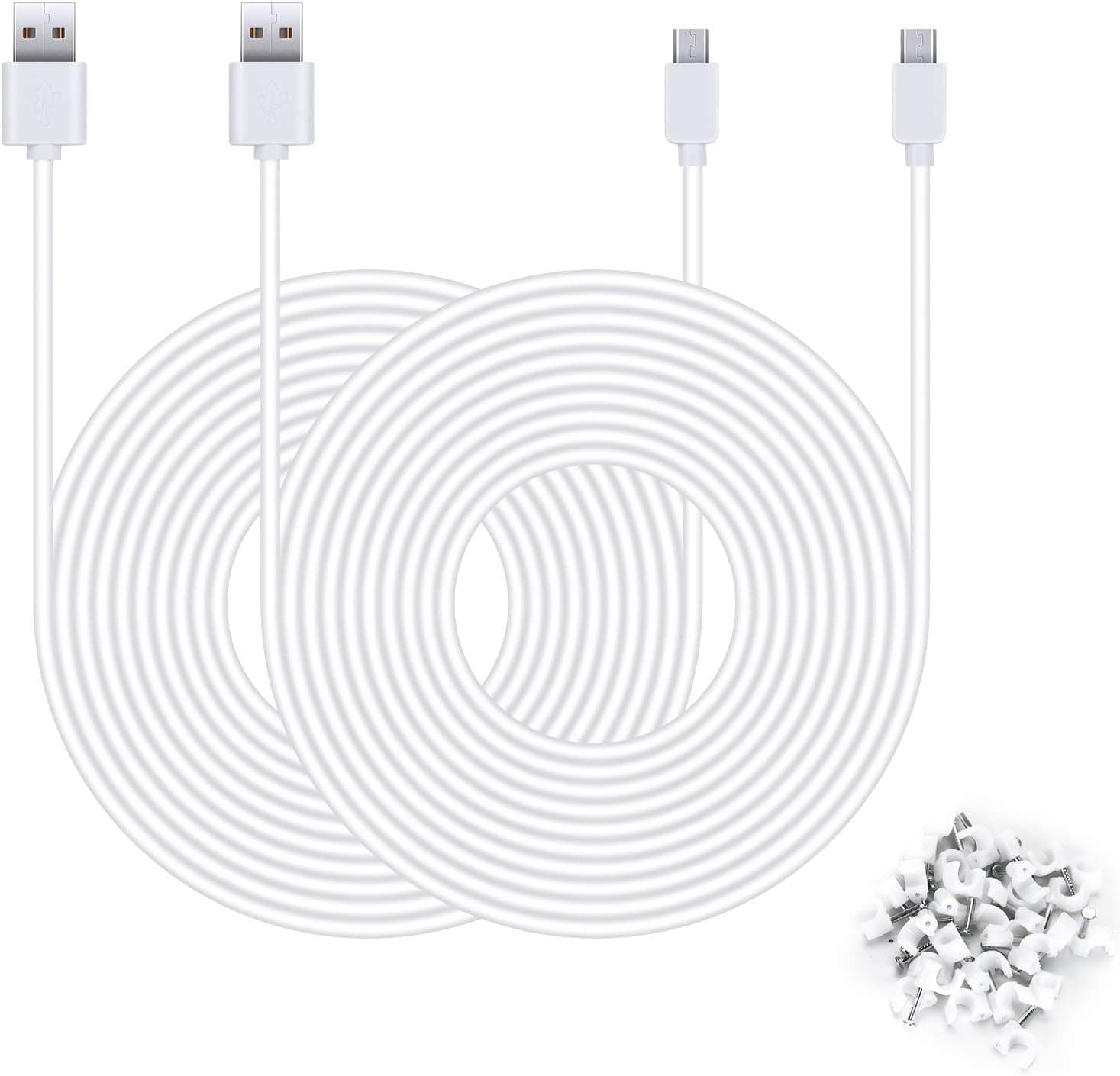 HISVISION 2 Pack 25FT Power Extension Cable Compatible with WyzeCam/WyzeCam Pan/Yi Camera/NestCam Indoor/KasaCam Indoor/Furbo Dog/Drop cam/USB to Micro USB Charging Cord for Security Cam