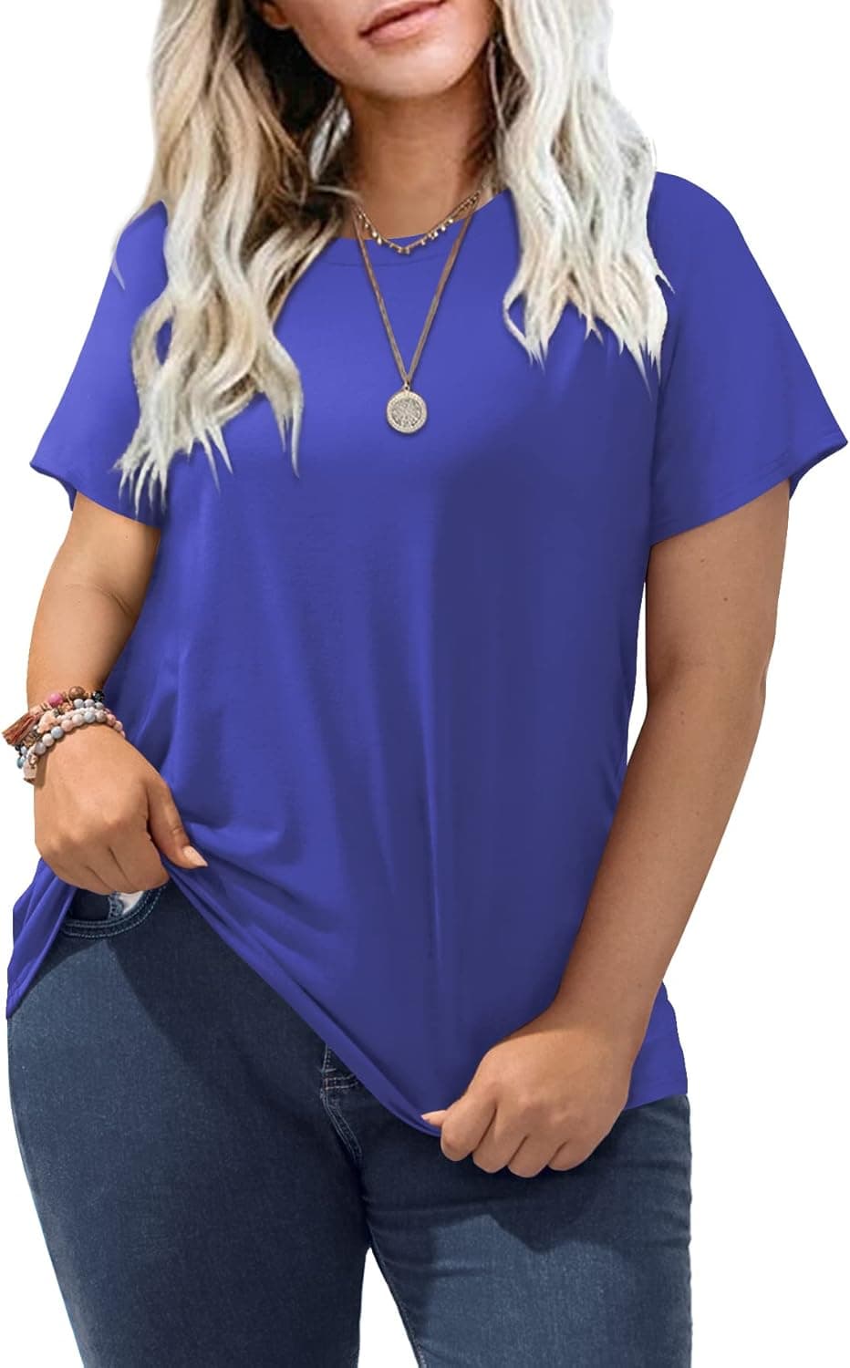 Beluring Women's Plus Size Tops Crew Neck T Shirt Comfy Short Sleeve Shirts for Summer