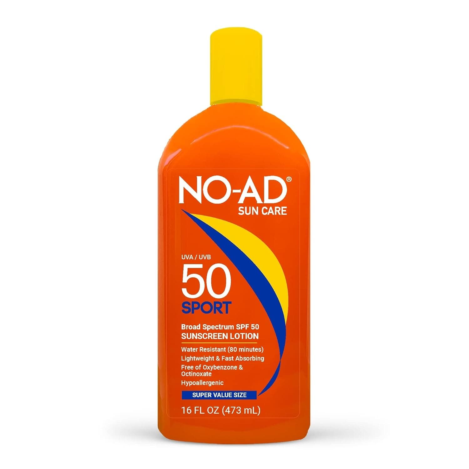 NO-AD SPF 50 SPORT Sunscreen Lotion | Hypoallergenic | Broad Spectrum UVA/UVB Protection | Water Resistant | Octinoxate & Oxybenzone Free with moisturizing Vitamin E and Aloe 16oz