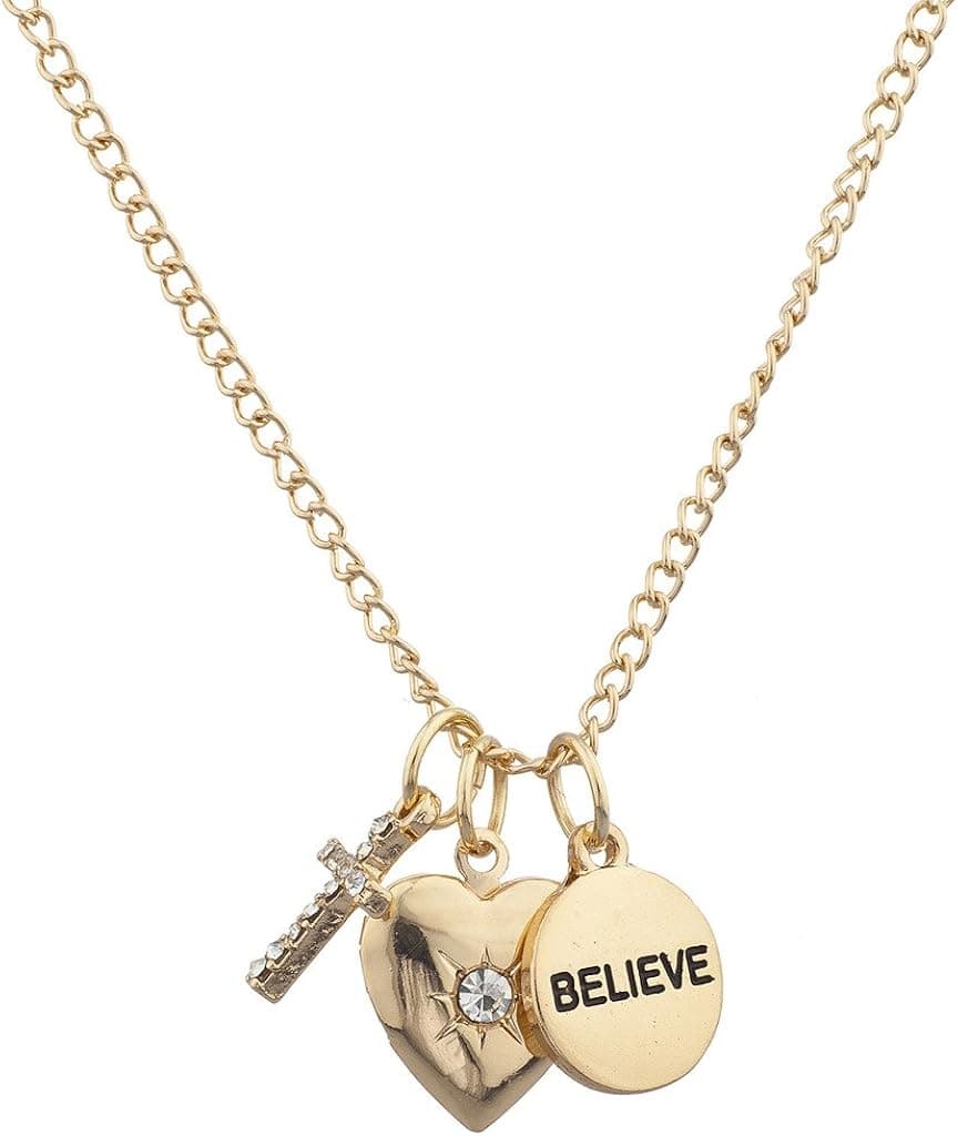 LUX ACCESSORIES Believe Heart Christian Inspirational Charm Necklace