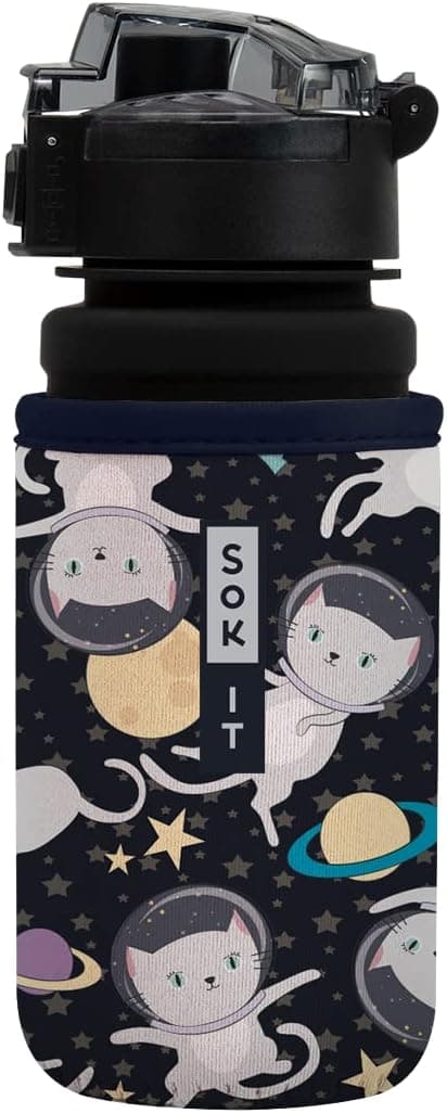 Sok It Botl Sok Reusable Neoprene Insulator Sleeve Holder for Cold Drinks in Water Bottles (Cats in Space, Fits 12oz Water Bottles)