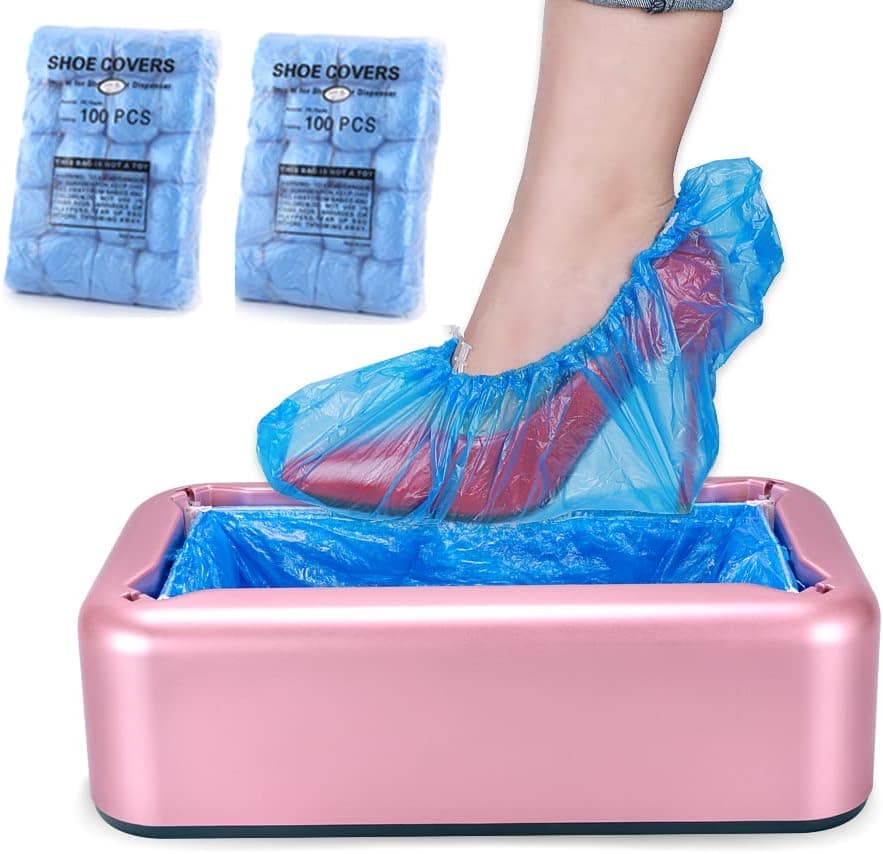 LCPCX Disposable Foot Cover Machine,With 200 PCS Shoe Covers Automatic Shoe Cover Dispenser,Floor Cleaning Protective Suit,Suitable for Home, Office,Dustproof Factory, Exhibition,Rose Gold…