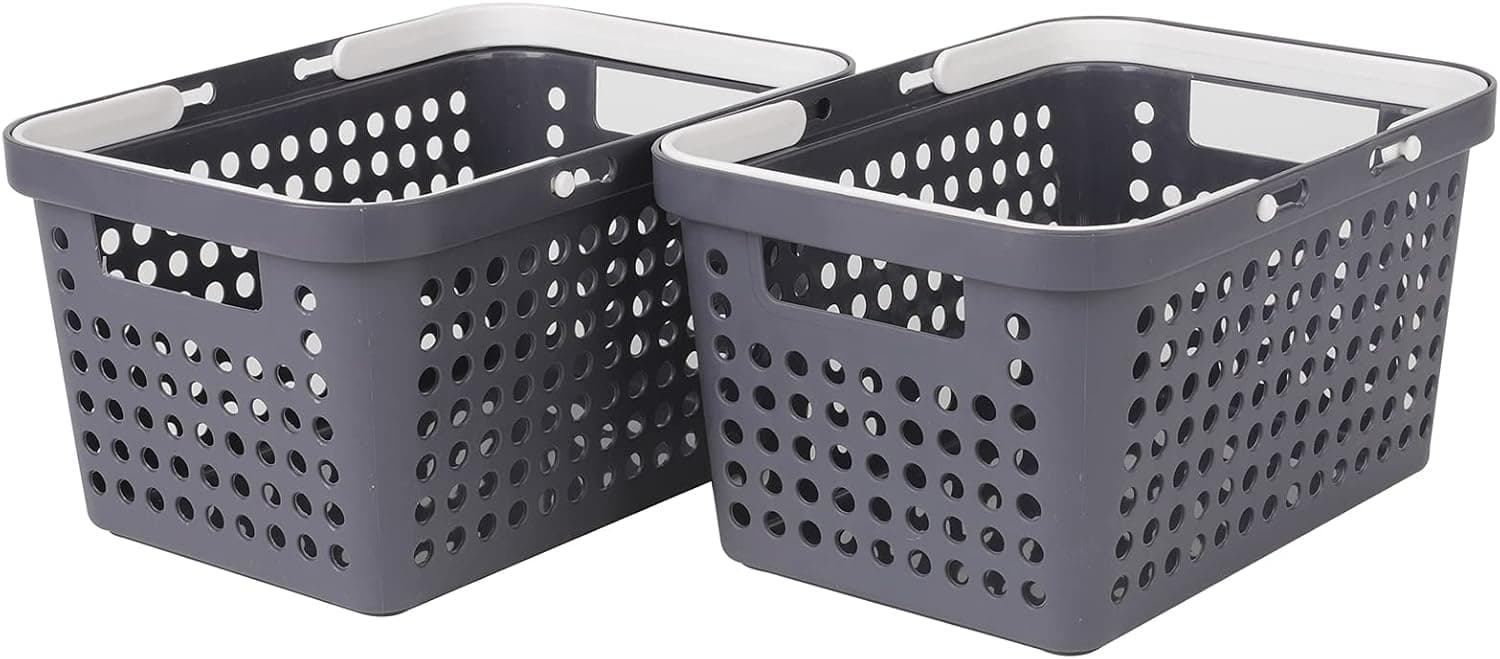 Yision Portable Plastic Storage Baskets,Round hole plastic storage basket with handle for Collection of Bedroom Supplies,Kitchen Supplies and Bathroom Supplies-12 x 8.9 x 7.1 Inch (Sapphire,2 packs),12 inch