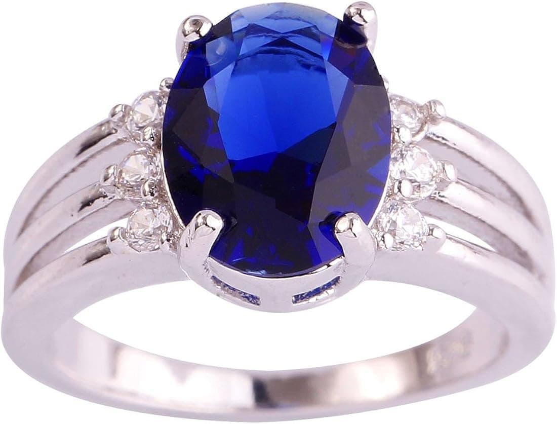 Psiroy 925 Sterling Silver Oval Shaped Created Pink Topaz Filled Anniversary Ring