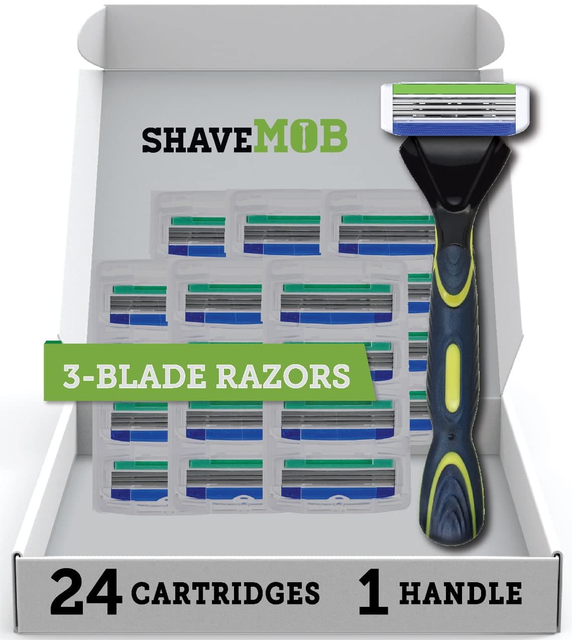 ShaveMOB 3-Blade Men's Razor Kit (Flex Head Handle + 24 Refills) - The Baby Face Shaving Kit