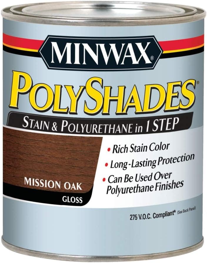 Minwax 617850444 PolyShades - Stain & Polyurethane in 1 Step, quart, Mission Oak, Gloss