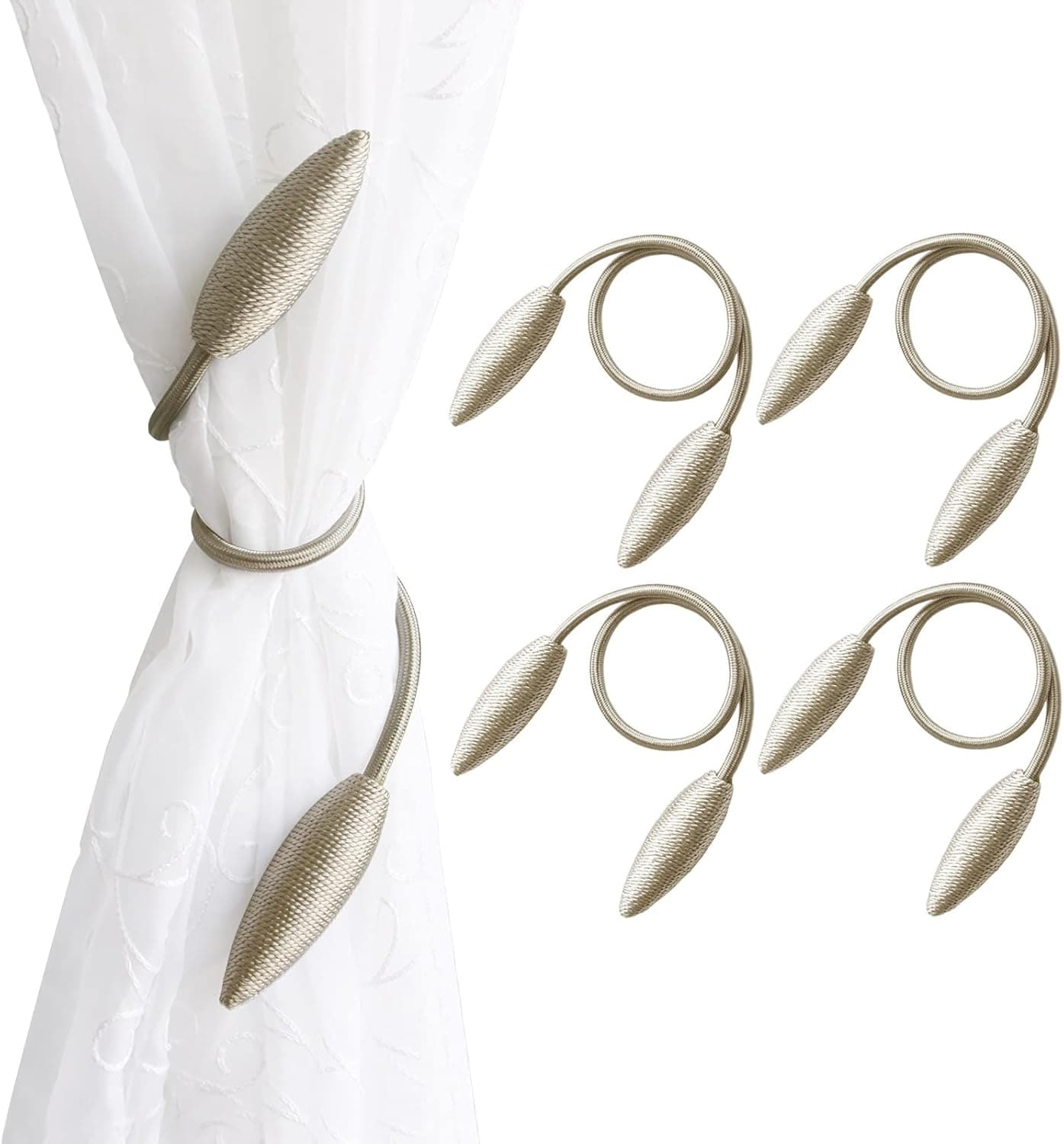 Valea Home 4 Pieces Curtain Tiebacks Clips Creative Window Drape Twist Tie Backs European Style Custom Made Curtain Holders Decorative Draperies Holdbacks, Beige