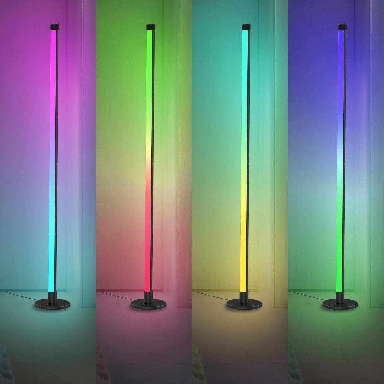 White + RGB Color Changing Floor Lamp, Music Sync Color Changing Standing Lamp, 61” RGBW Multi color LED Corner Light with Remote, Nordic Decoration LED Modern Floor Lamps for Living Room Bedroom, 1PK