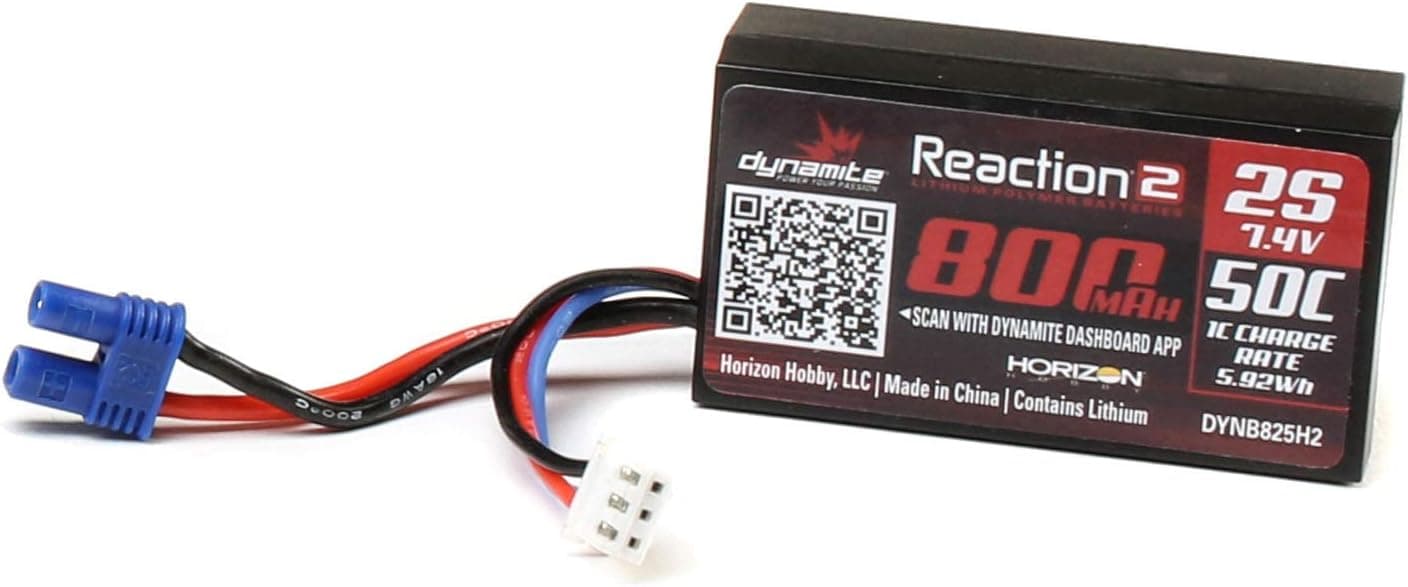 Dynamite 7.4V 800mAh 2S 50C Hardcase LiPo Battery EC2, DYNB825H2
