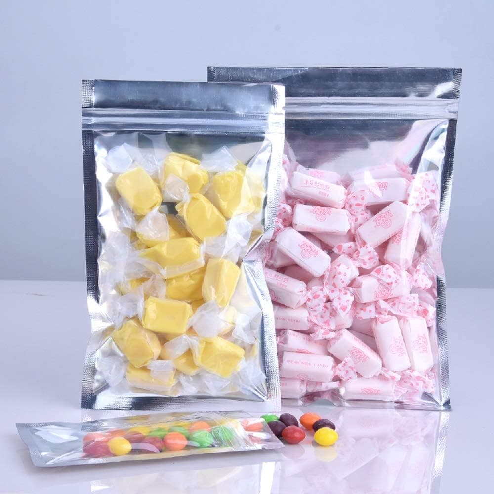 100pcs 3.1"X 4.3" Clear Silver Smell Proof Resealable Mylar Bags Heat Sealable Aluminum Zipper lock Food Storage Bag Coffee Candy Foil Grip Seal Pouch