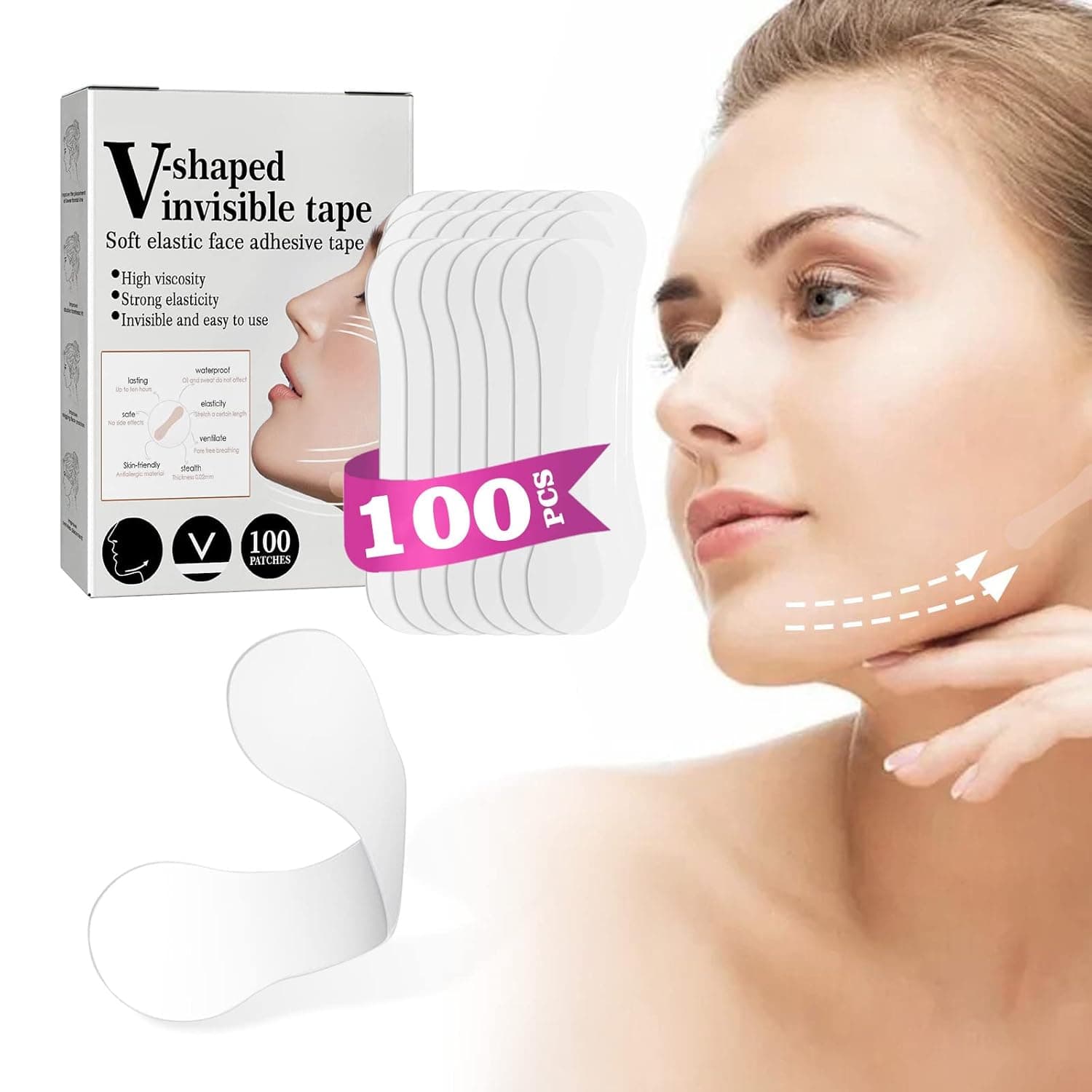 Face Lift Tape, V-Line Face Tape Lifting Invisible, Face Lift Tools for Reducing Double Chin, Hiding Wrinkles and Lifting Saggy Skin, 100 PCS