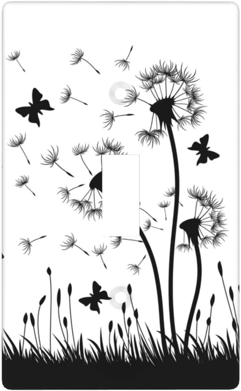 Dandelion Butterfly Light Switch Wall Plate Cover Unbreakable Decorative Wallplates Double Toggle Faceplate Covers for Bedroom Kitchen Home Decor Standard Size 1-Gang 4.50" x 2.76"