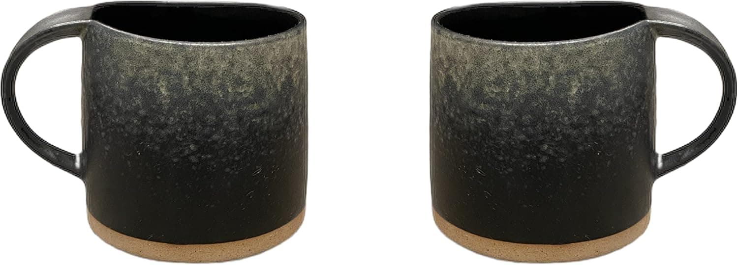 Original Night Glazed Ceramic Coffee Mug Set - 2 Vintage Japanese Style Cappucino Coffee Mugs - Pair With Matching White Day Cups for An Ideal Stoneware Mug & Matcha Cup Gift Set - 2 x Black, 12oz