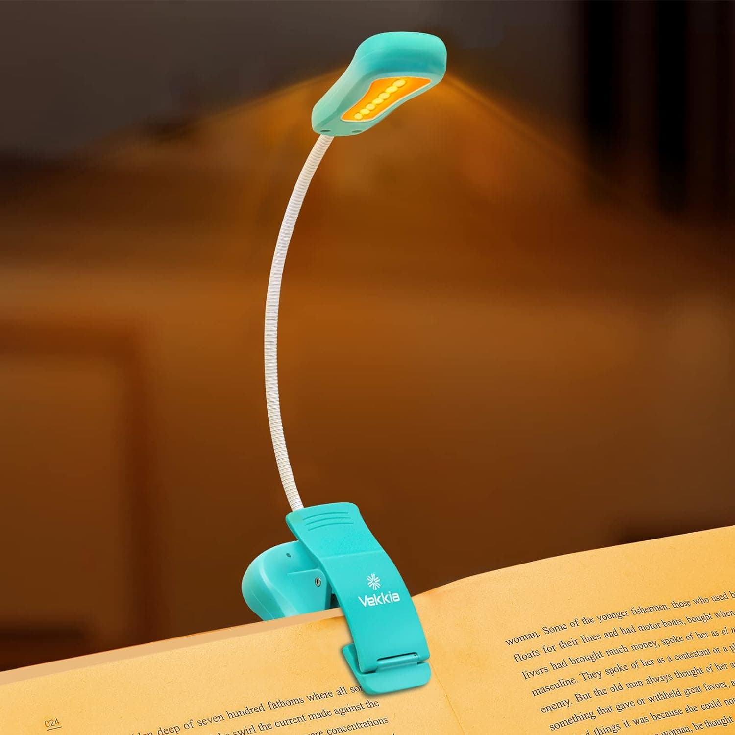 Vekkia Rechargeable Amber Reading Light, Book Light for Reading in Bed, 3 Levels, Up to 70 Hours Reading, Best Gift for Bookworms, Travel (Blue)