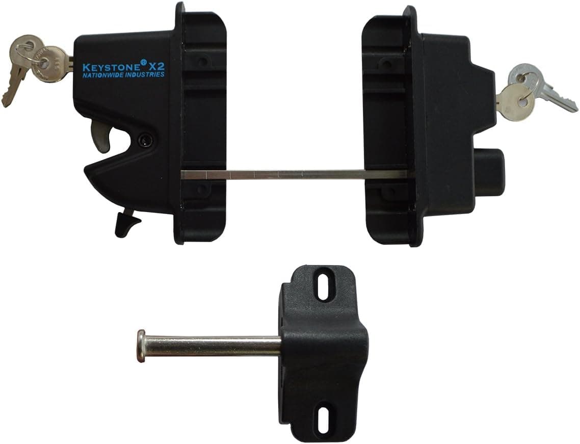 Black Nylon Polymer Keystone X2 External Gate Latch with External Access | Keyed Alike | KLX2-P2-BK-KA