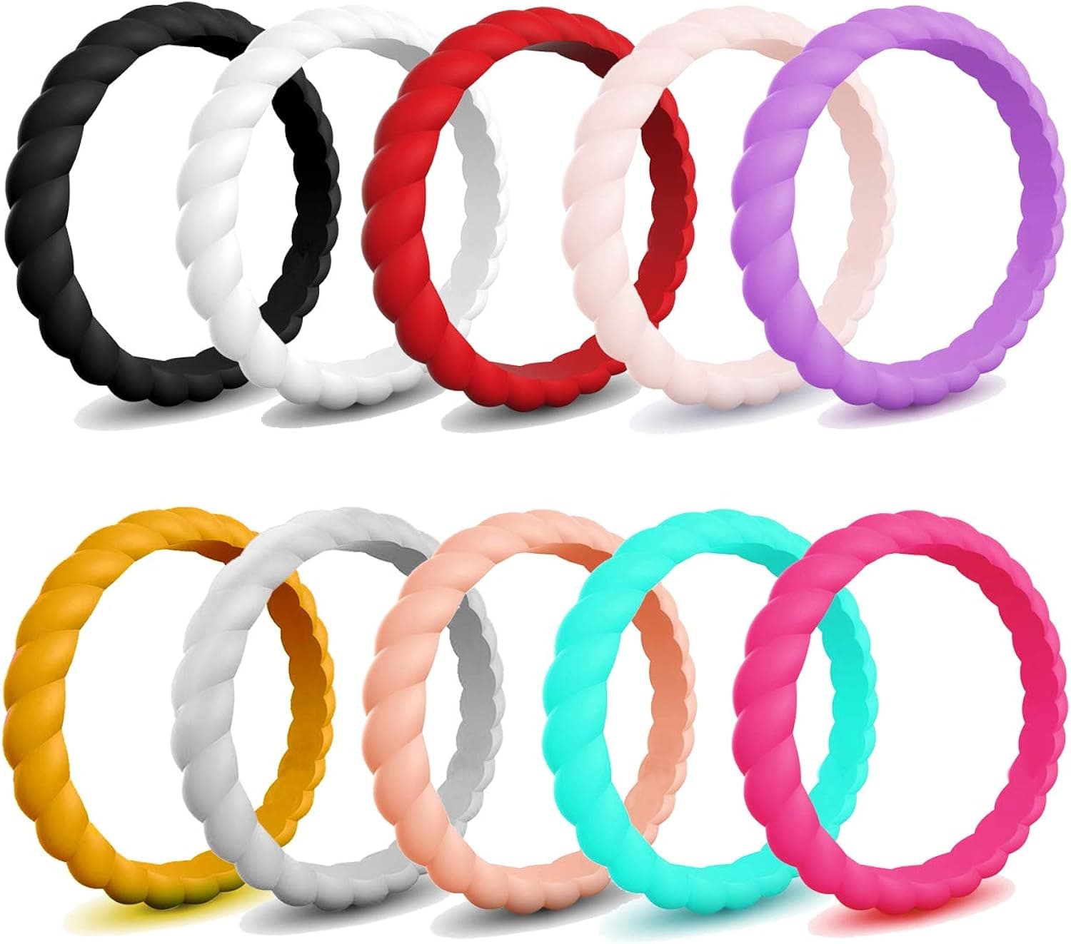 XSC Silicone Wedding Ring Women, Thin Braided Rubber Band, Fashion, Colorful, Comfortable fit, Skin Safe