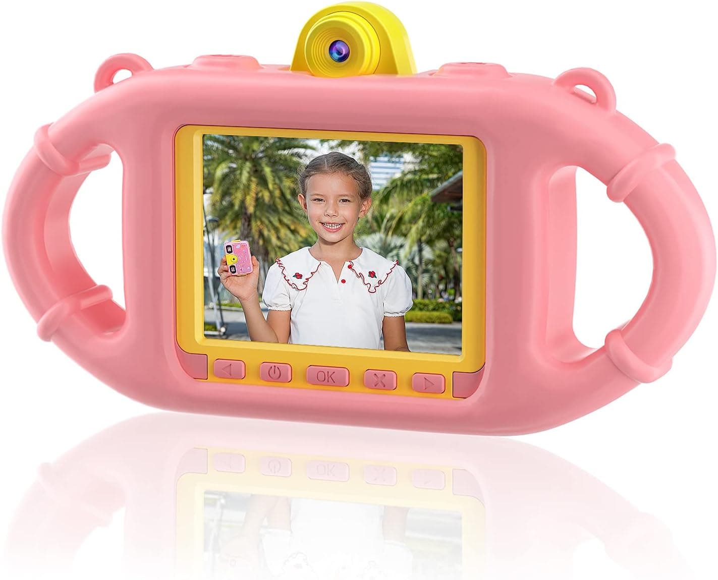 iMoway Kids Camera, Waterproof Camera with Underwater Pouch and Silicone Handles for Girls Ages 3-12 - 1080p Selfie Camera with a Bicycle Mount and Timer Options