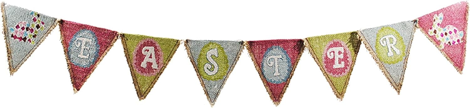 Burlap Easter Pennant Banner with Bunnies and Eggs - 54" x 6.75"